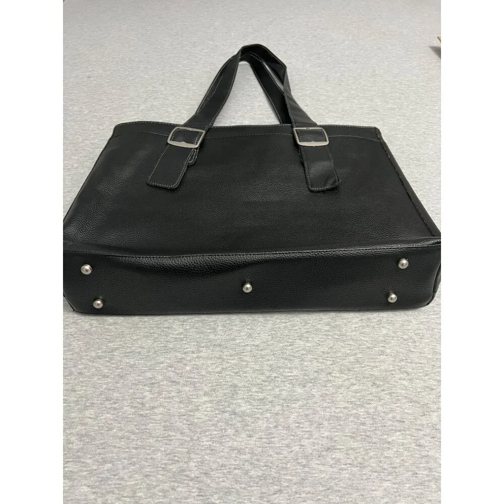 Black Solo New York Womens Faux Leather Tote With Pink Interior Buckle Strap Lap